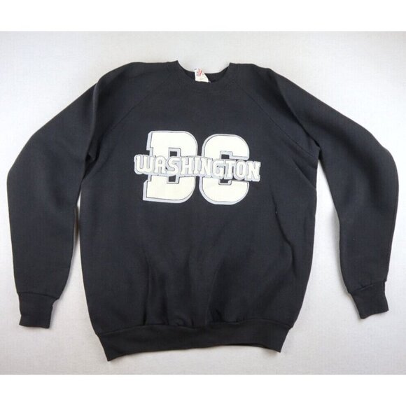VINTAGE BLACK CREW NECK PULLOVER SWEATSHIRT - WASHINGTON DC SOURVENIR - SIZE XL - Picture 1 of 8